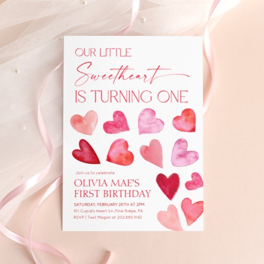 Sweetheart Valentijn Hearts 1st Birthday Kaart