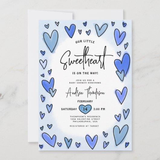 Sweetheart Valentijn Hearts Blue Boy Baby shower Kaart (Voorkant)