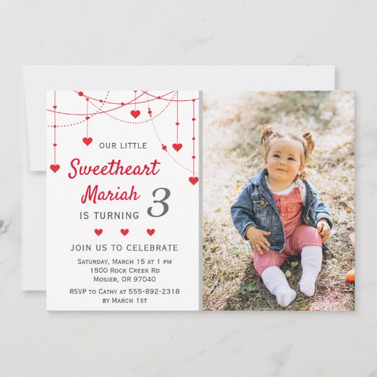 Sweetheart Valentijn Meisje Verjaardagsfeest Foto Kaart (Voorkant)