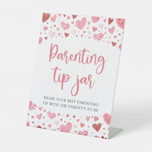 Sweetheart Valentijn Ouderschap Tip Jar Advies Reclamebord Met Voetstuk (Voorkant)