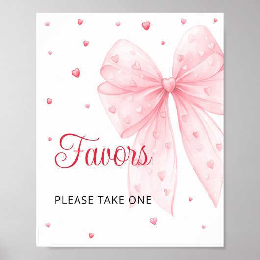 Sweetheart Valentijn Pink Bow Baby shower Favors Poster (Voorkant)