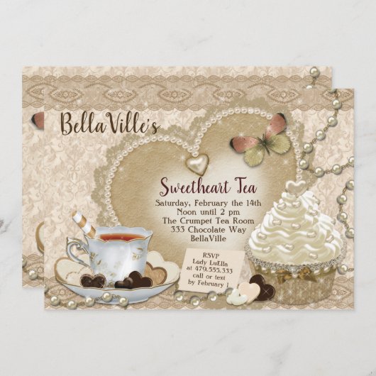 Sweetheart Valentijn Tea Party Kaart (Voorkant / Achterkant)