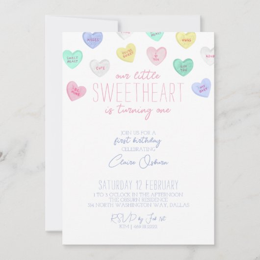 Sweetheart Valentijnsdag 1e Verjaardagsuitnodiging Kaart (Voorkant)