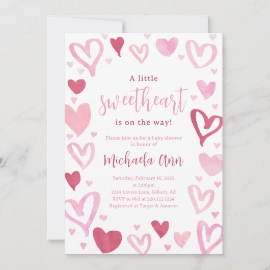 Sweetheart Valentijnse Baby shower Uitnodiging (Voorkant)