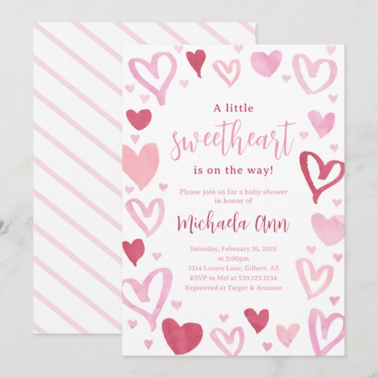 Sweetheart Valentijnse Baby shower Uitnodiging (Voorkant / Achterkant)