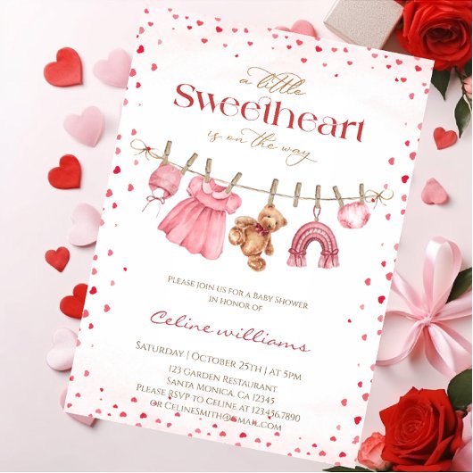 Sweetheart valentine's clothesline baby shower kaart
