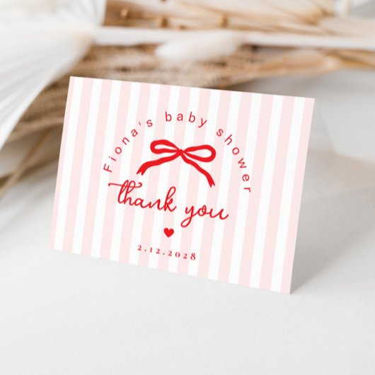 Sweetheart Valentines Coquette Bow Baby Shower Bedankkaart