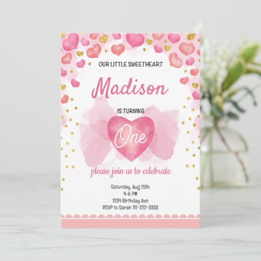 Sweetheart Verjaardag Uitnodiging (Staand voorkant)