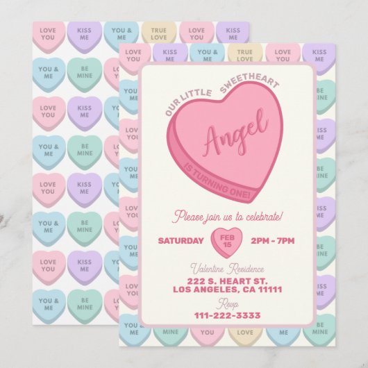 Sweetheart verjaardagsfeest uitnodiging (Voorkant / Achterkant)