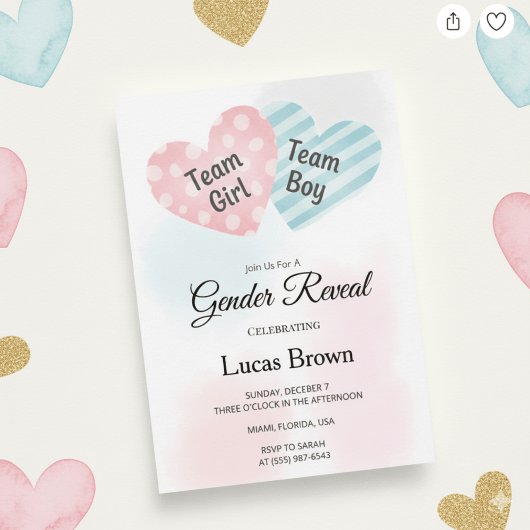Sweethearts Gender Reveal Party Announcement Kaart