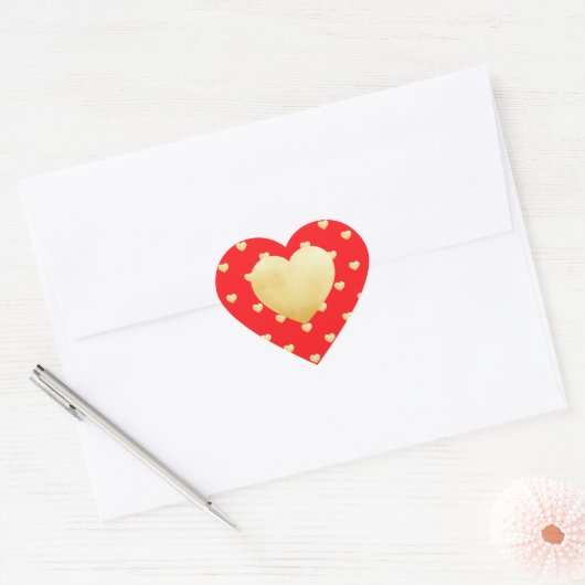 Sweethearts Gouden Faux Folie Rood Patroon Hart Sticker (Envelop)