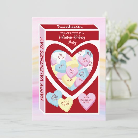 Sweethearts Snoep Box Valentijnse  Feestuitnodigin Kaart (Staand voorkant)