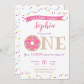 Sweetie Donut Doughnut 1e Verjaardag Uitnodiging (Voorkant / Achterkant)