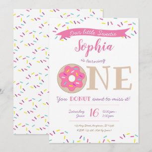 Sweetie Donut Doughnut 1e Verjaardag Uitnodiging