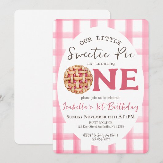 Sweetie Pie 1e Verjaardag Kaart (Voorkant / Achterkant)