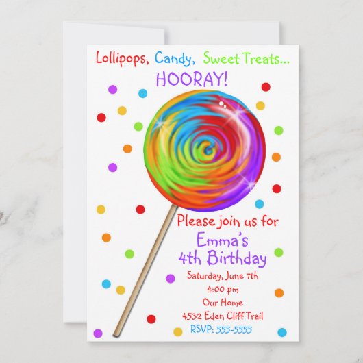 Sweetie Pop Lollipop Birthday Uitnodigingen (Voorkant)