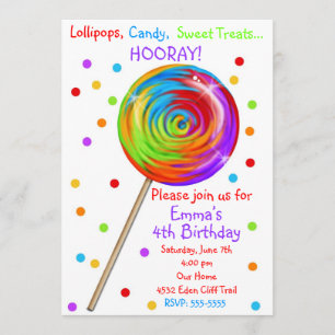 Sweetie Pop Lollipop Birthday Uitnodigingen