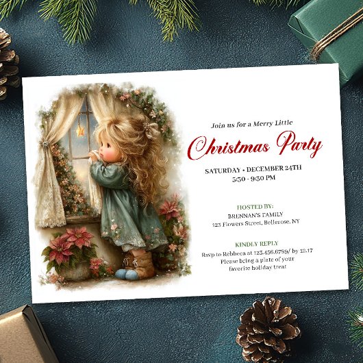 Sweetish Little Girl Awaiting Santa Editable  Kaart