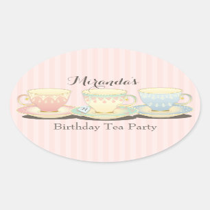 Sweetly Chic Birthday Teacup Tea Party Sticker