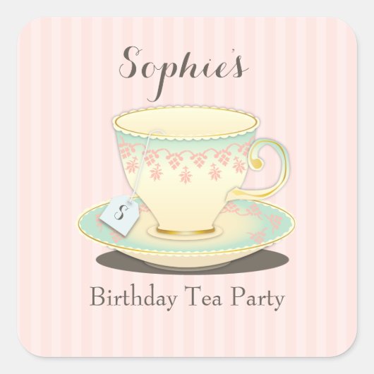 Sweetly Chic Birthday Teacup Tea Party Sticker (Voorkant)