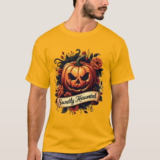 Sweetly Haunted Gothic Floral Pumpkin - Halloween T-shirt (Voorkant)