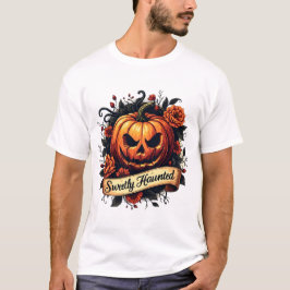 Sweetly Haunted Gothic Floral Pumpkin - Halloween T-shirt