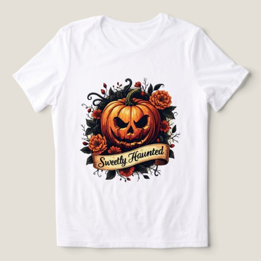 Sweetly Haunted Gothic Floral Pumpkin - Halloween Tri-Blend Shirt (Design voorkant)