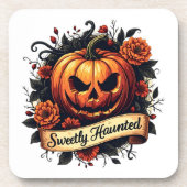 Sweetly Haunted  Pumpkin | Floral Halloween Bier Onderzetter (Voorkant)