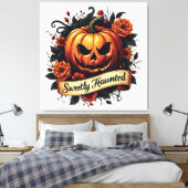 Sweetly Haunted  Pumpkin | Floral Halloween Canvas Afdruk (Insitu (Slaapkamer))