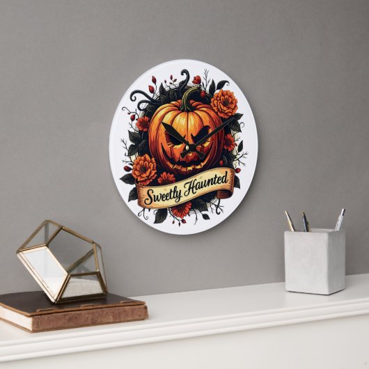 Sweetly Haunted  Pumpkin | Floral Halloween Grote Klok (Kantoor)