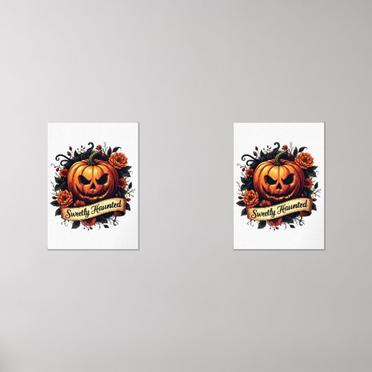 Sweetly Haunted  Pumpkin | Floral Halloween Muurkunst Sets (Voorkant)