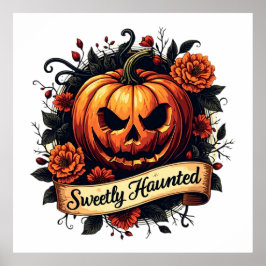 Sweetly Haunted  Pumpkin | Floral Halloween Poster