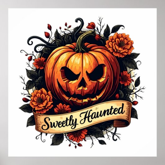 Sweetly Haunted  Pumpkin | Floral Halloween Poster (Voorkant)