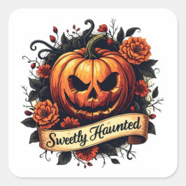 Sweetly Haunted  Pumpkin | Floral Halloween Vierkante Sticker