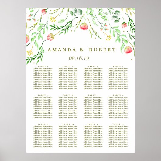 Sweetly Romantic | Floral Wedding Seating Chart Poster (Voorkant)