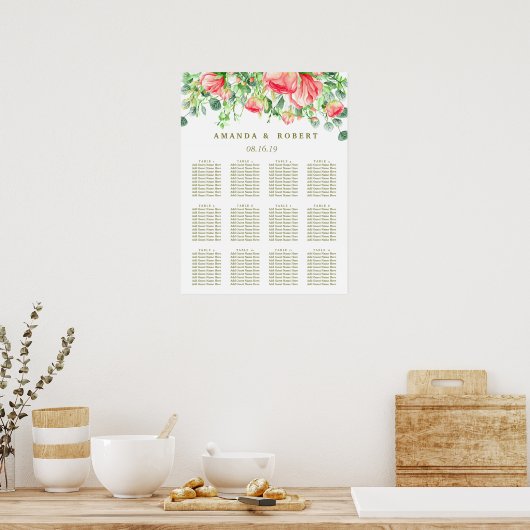 Sweetly Romantic | Floral Wedding Seating Chart Poster (Keuken)