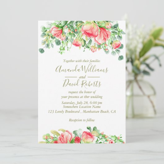 Sweetly Romantic | Uitnodiging voor Floral Wedding (Staand voorkant)