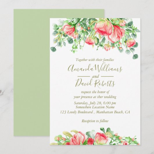 Sweetly Romantic | Uitnodiging voor Floral Wedding (Voorkant / Achterkant)