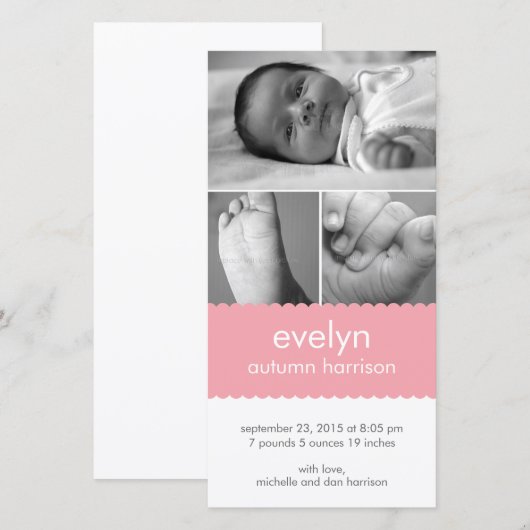 Sweetly Scalloped Baby Geboorteaankondiging Aankondiging (Voorkant / Achterkant)