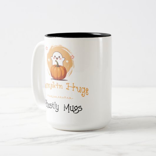 Sweetly Spooky Schattige Ghost Pumpkin Herfst Coff Tweekleurige Koffiemok (Voorkant links)