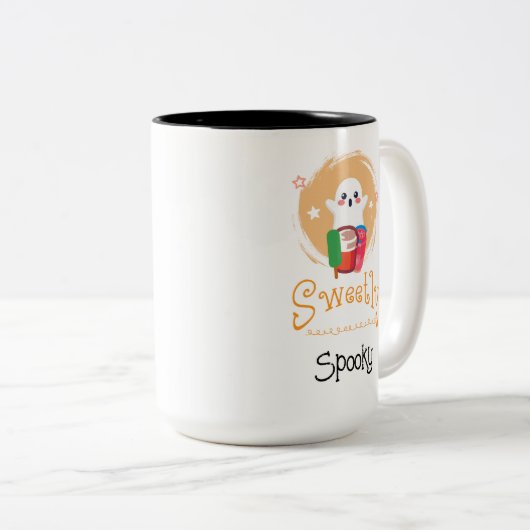 Sweetly Spooky Schattige Ghost Pumpkin Herfst Coff Tweekleurige Koffiemok (Voorkant rechts)