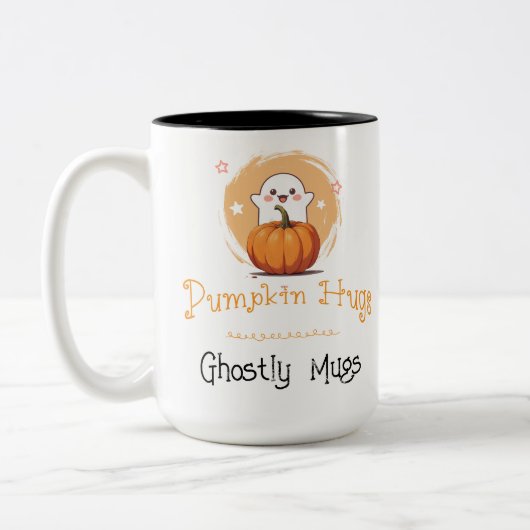 Sweetly Spooky Schattige Ghost Pumpkin Herfst Coff Tweekleurige Koffiemok (Links)