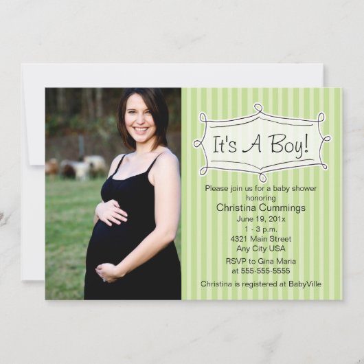 Sweetly Striped Baby shower Photo Invitation Kaart (Voorkant)