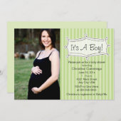 Sweetly Striped Baby shower Photo Invitation Kaart (Voorkant / Achterkant)