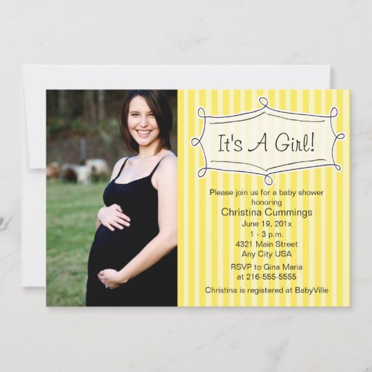 Sweetly Striped Baby shower Photo Invitation Kaart (Voorkant)