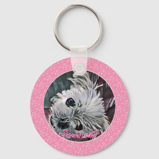 Sweetness-roze-puppy-ANY-FOTO-SJABLOON- Sleutelhanger (Voorkant)