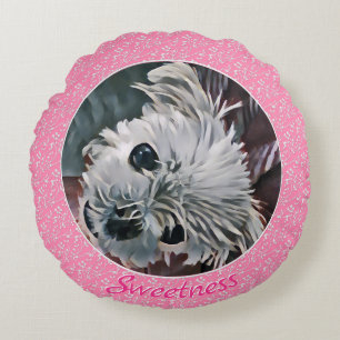 Sweetness-roze-puppy-Sjabloon Rond Kussen