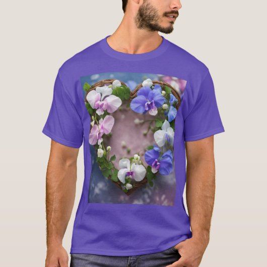 Sweetpea Heart Vine - Basic Donker T-Shirt Design (Voorkant)