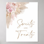 Sweets and Treats Boho Floral Pampas Shower Sign Poster (Voorkant)