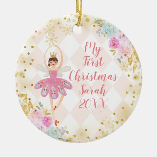 Sweets Ballerina Nutkraker 1st Kerstmis Keramisch Ornament (Voorkant)